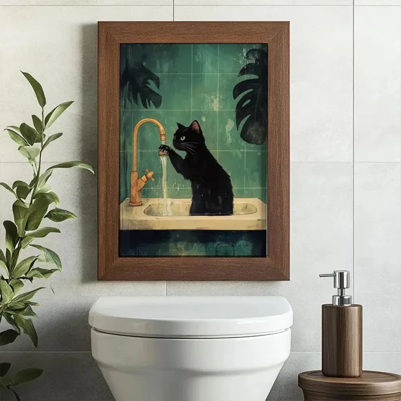 Funny Cat Bathroom Art Print