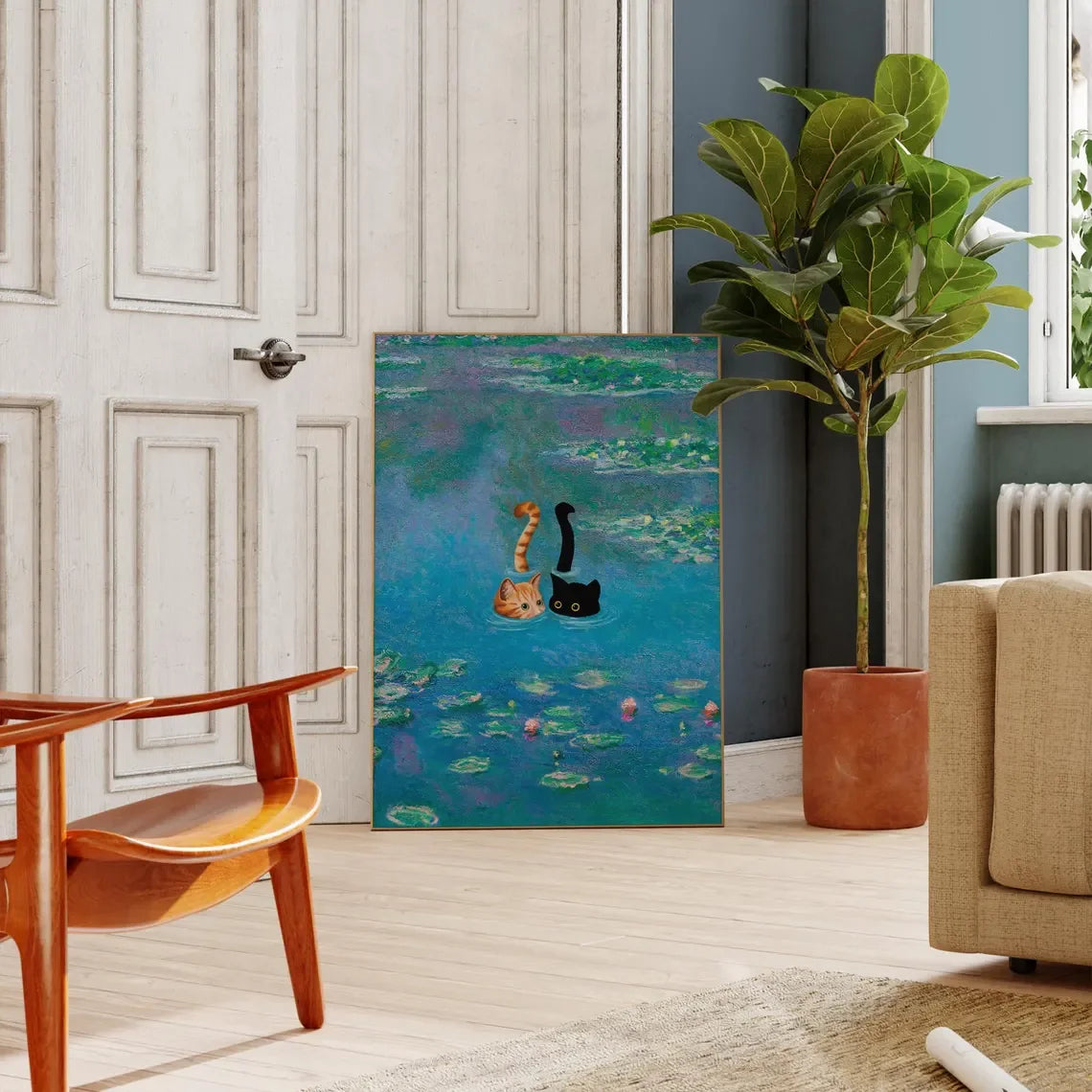 Cats Swimming Monet Parody Art Print