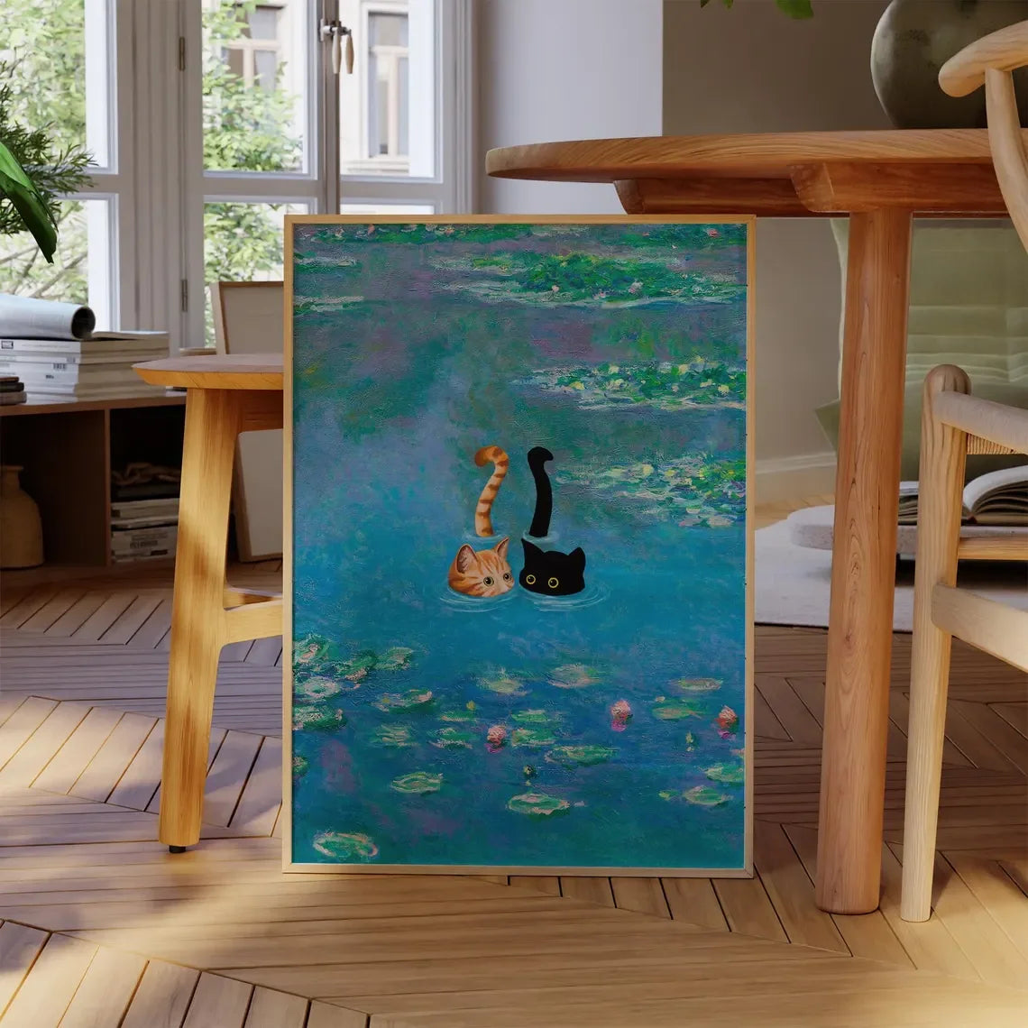 Cats Swimming Monet Parody Art Print