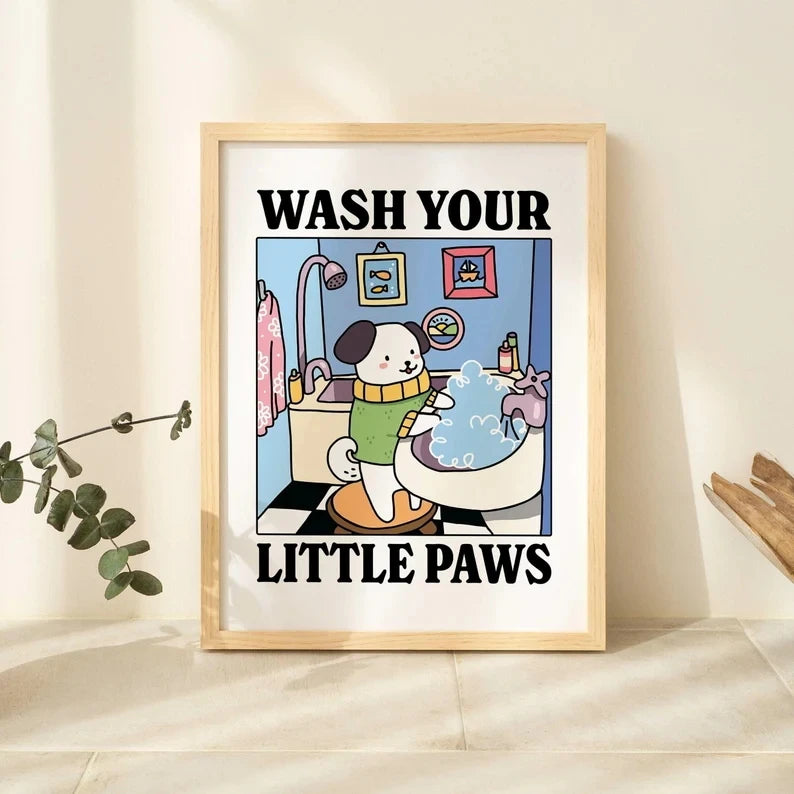 Wash Your Paws Cat Bathroom Print