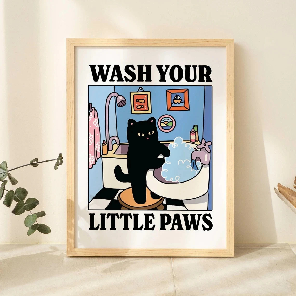 Wash Your Paws Cat Bathroom Print
