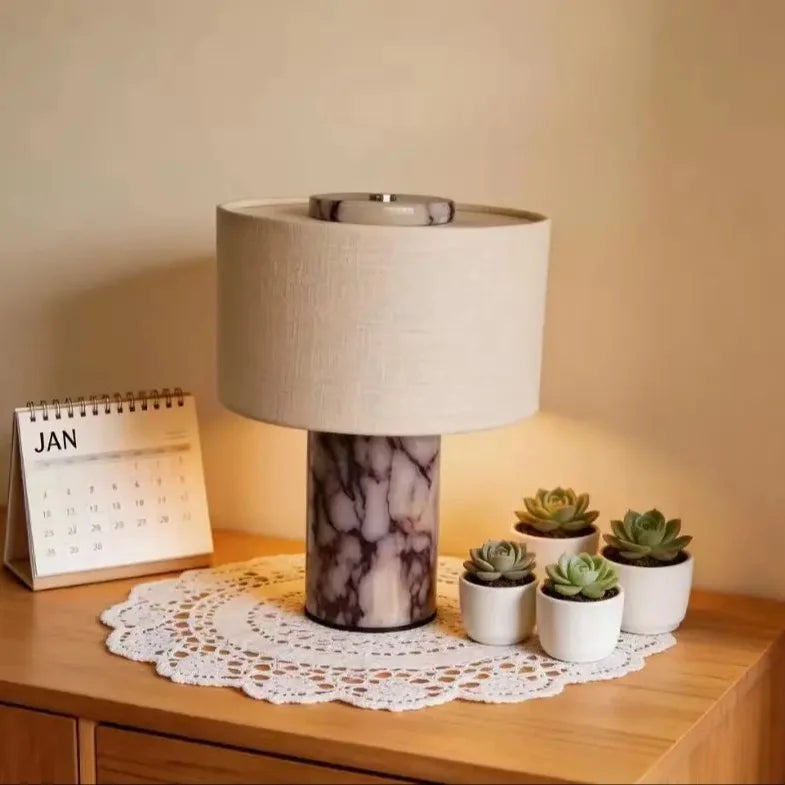 Marble Base Fabric Shade Table Lamp