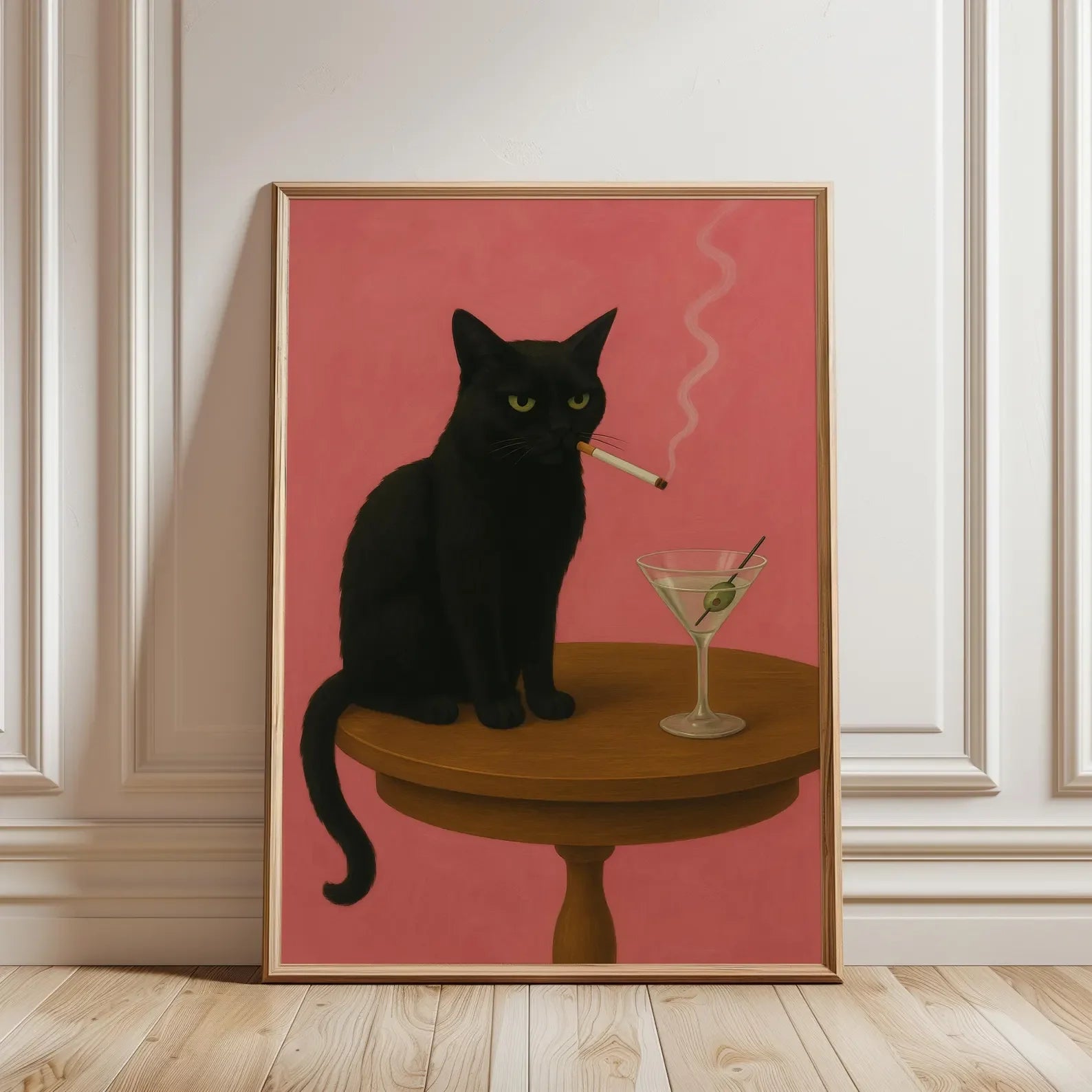 Vintage Black Cat Smoking Art Print