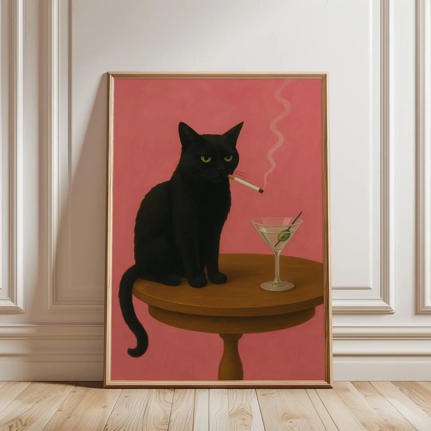Vintage Black Cat Smoking Art Print