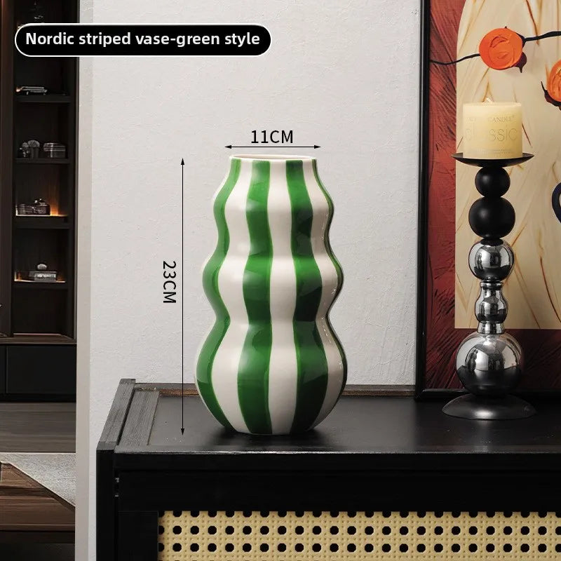 Hand-Painted Striped Ceramic Vase
