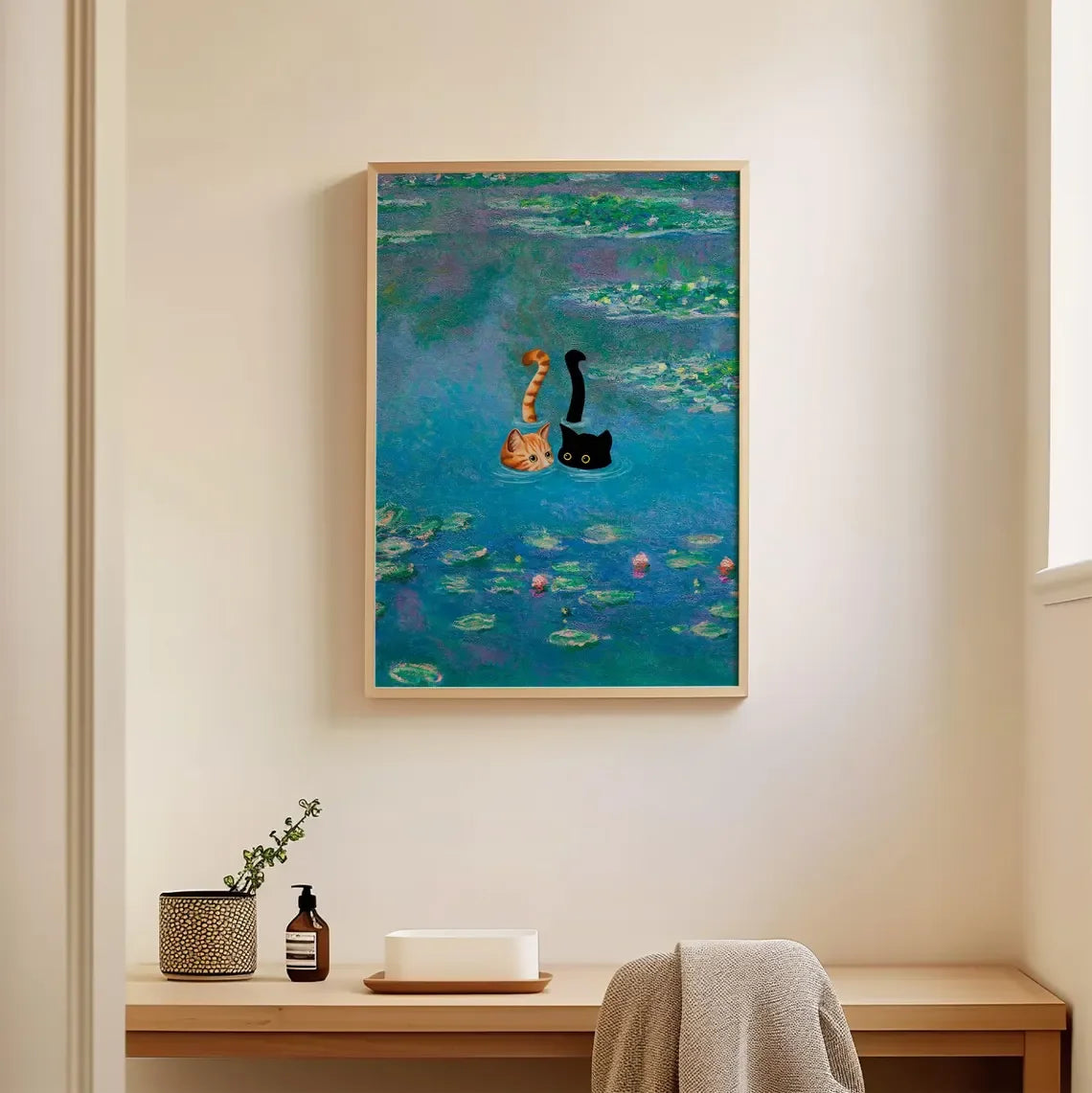 Cats Swimming Monet Parody Art Print
