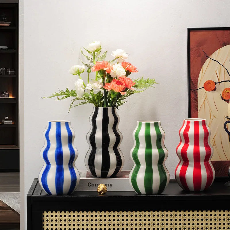 Hand-Painted Striped Ceramic Vase