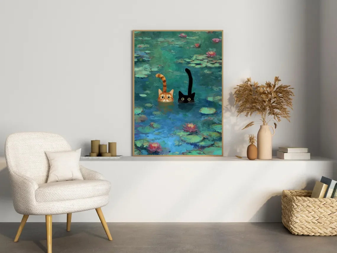 Cats Swimming Monet Parody Art Print