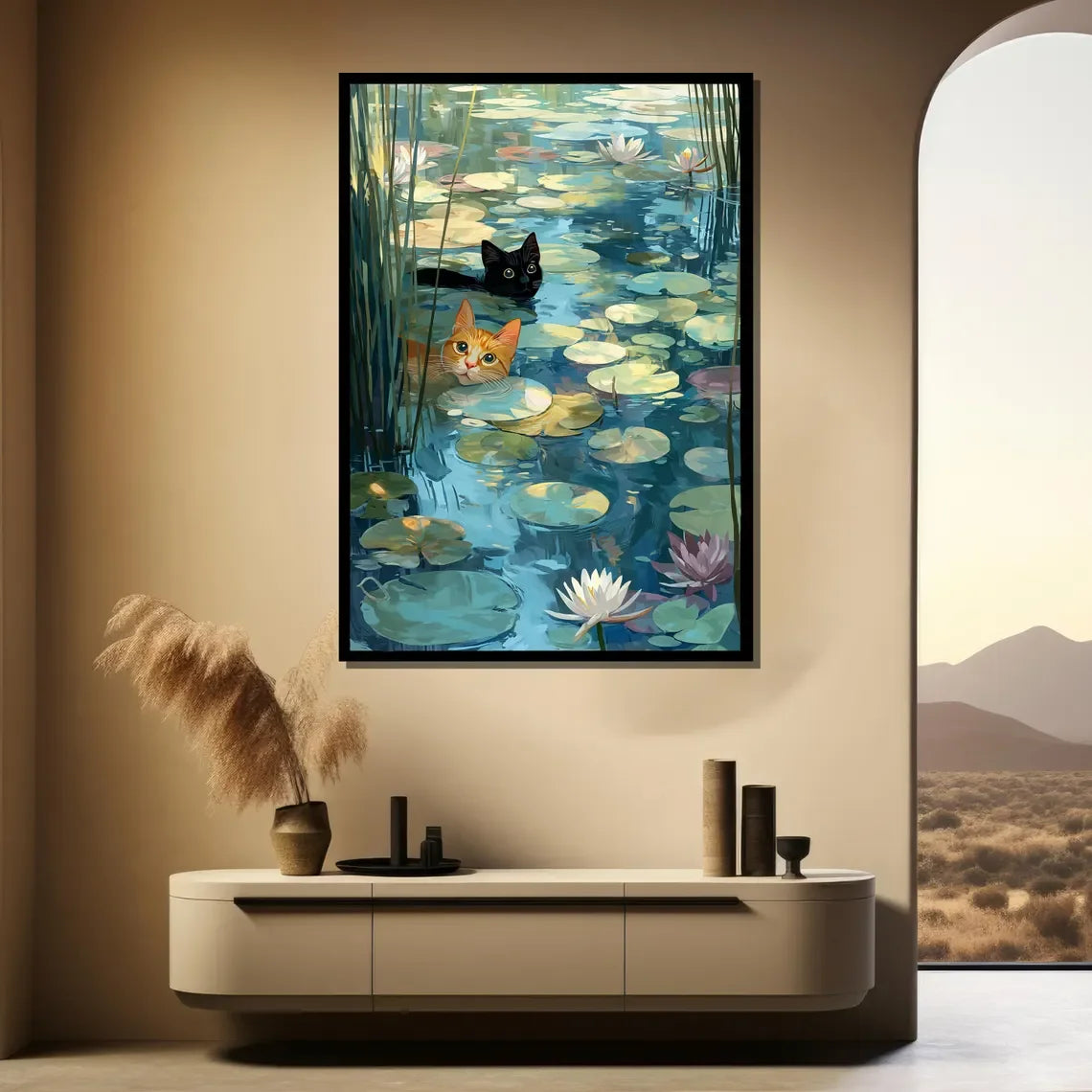 Cats Swimming Monet Parody Art Print