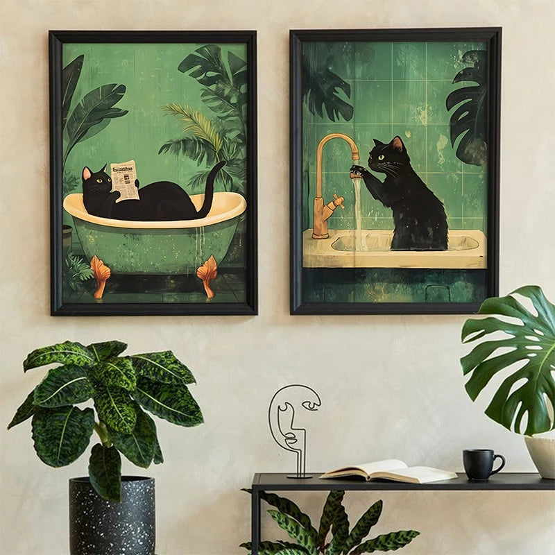 Funny Cat Bathroom Art Print