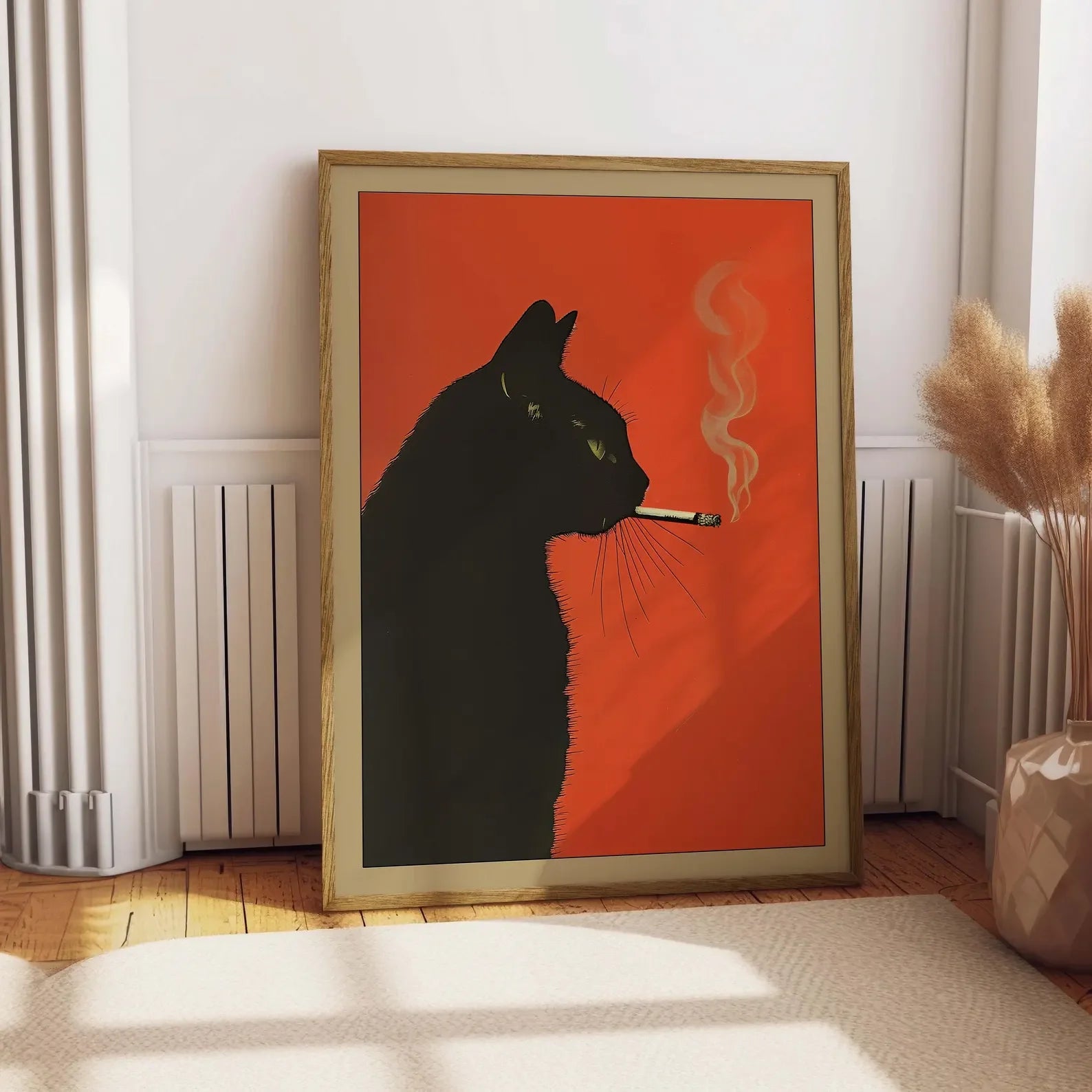 Vintage Black Cat Smoking Art Print