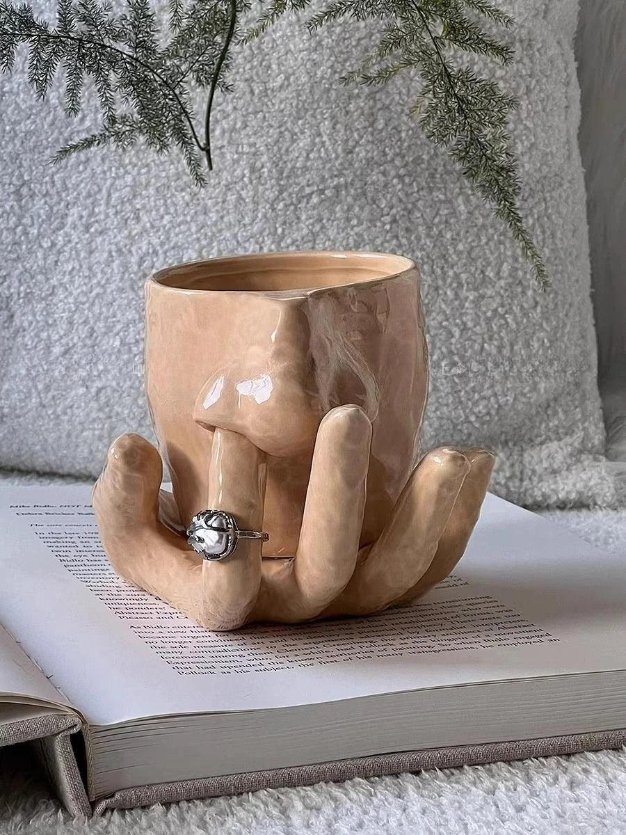 Hand Ring Ceramic Mug and Tray Set