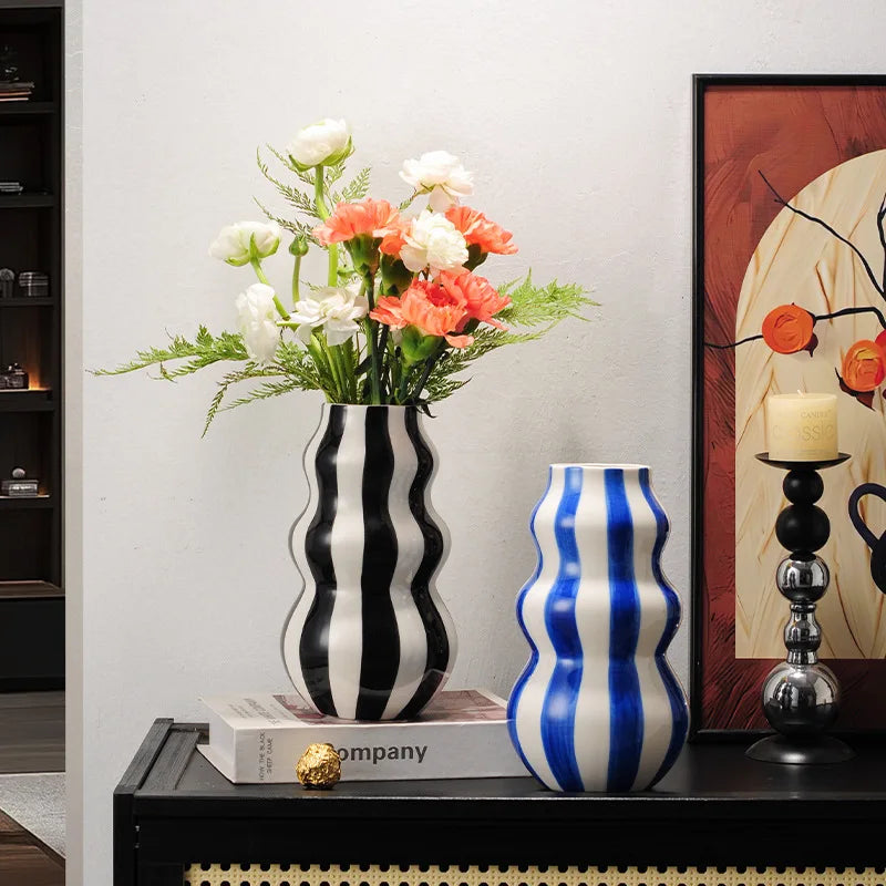 Hand-Painted Striped Ceramic Vase