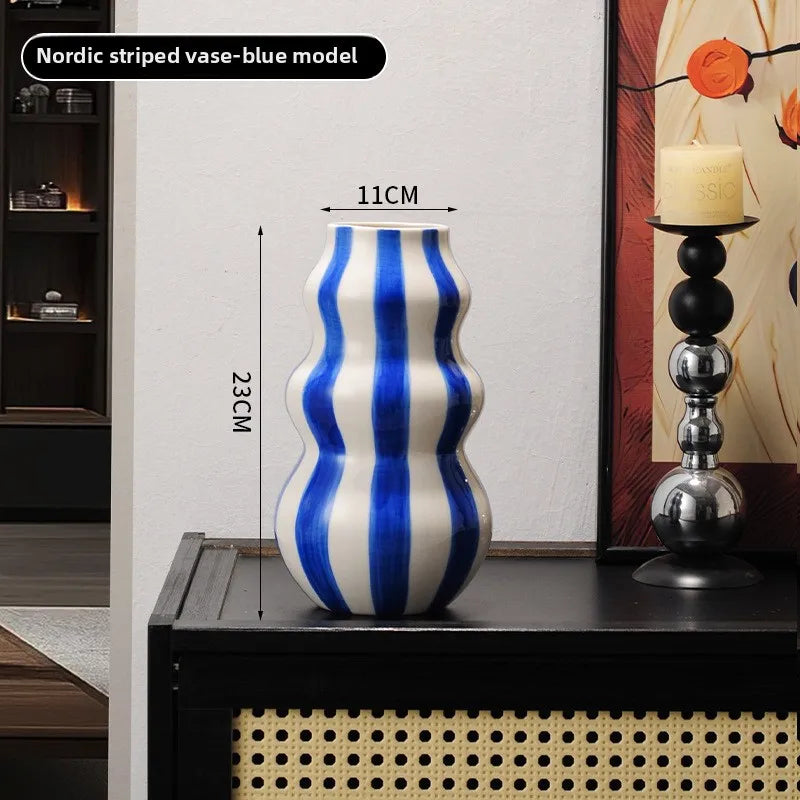 Hand-Painted Striped Ceramic Vase