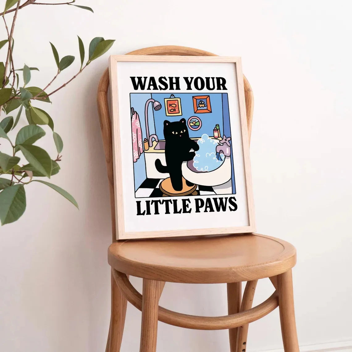 Wash Your Paws Cat Bathroom Print