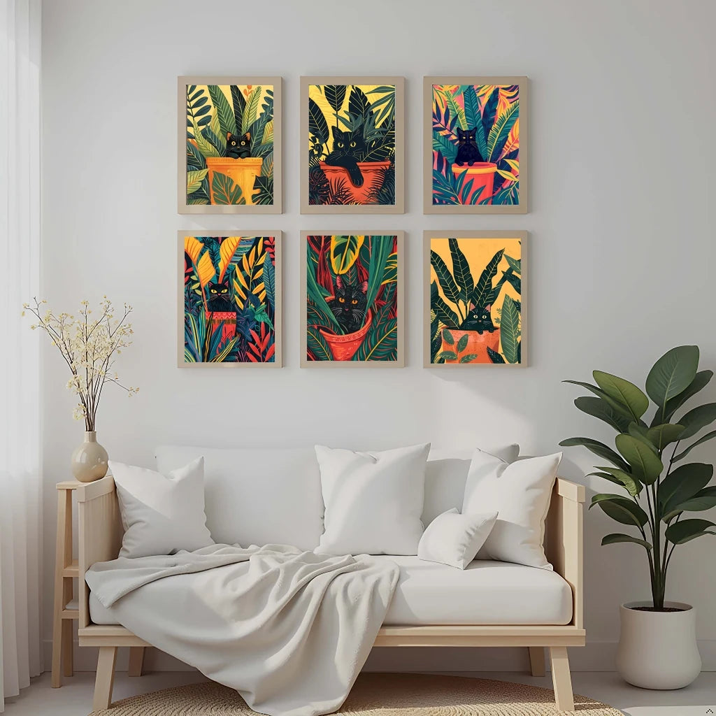 Black Cat in Plant Pot Art Print