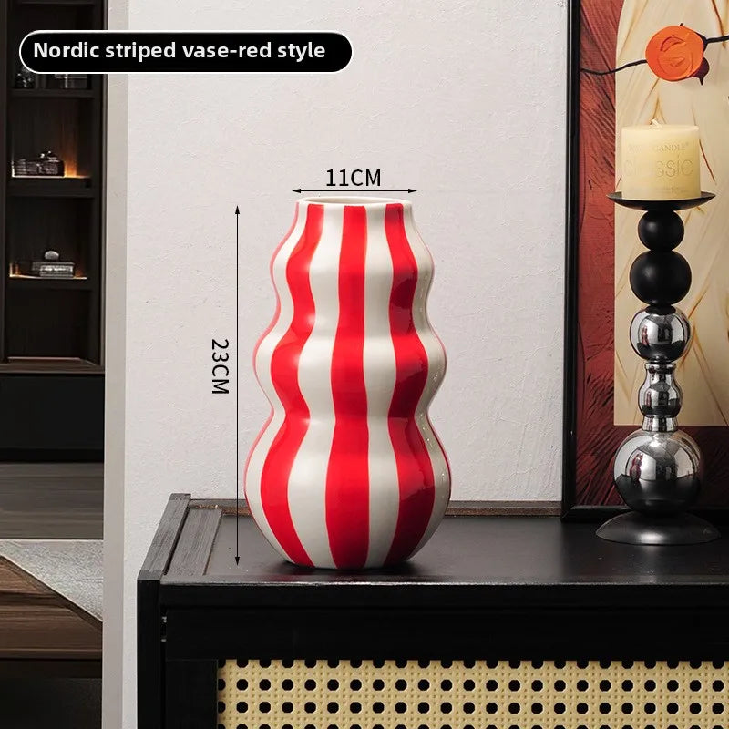 Hand-Painted Striped Ceramic Vase