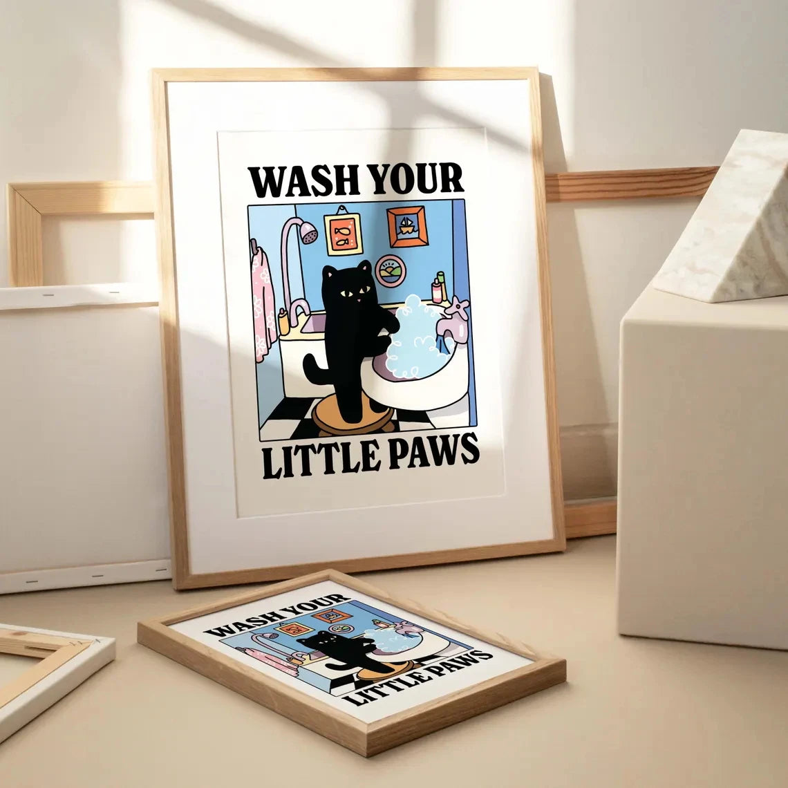 Wash Your Paws Cat Bathroom Print