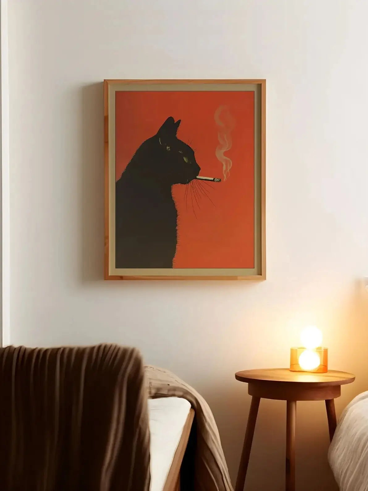 Vintage Black Cat Smoking Art Print