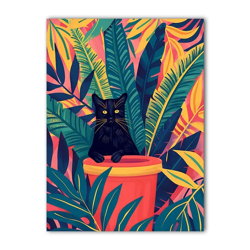 Black Cat in Plant Pot Art Print