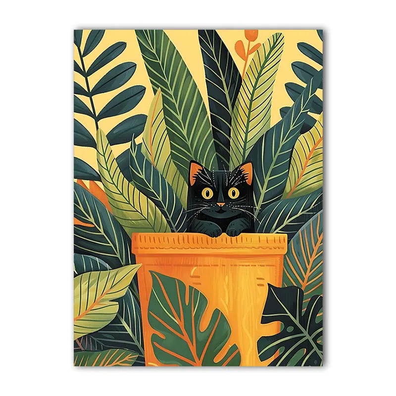 Black Cat in Plant Pot Art Print