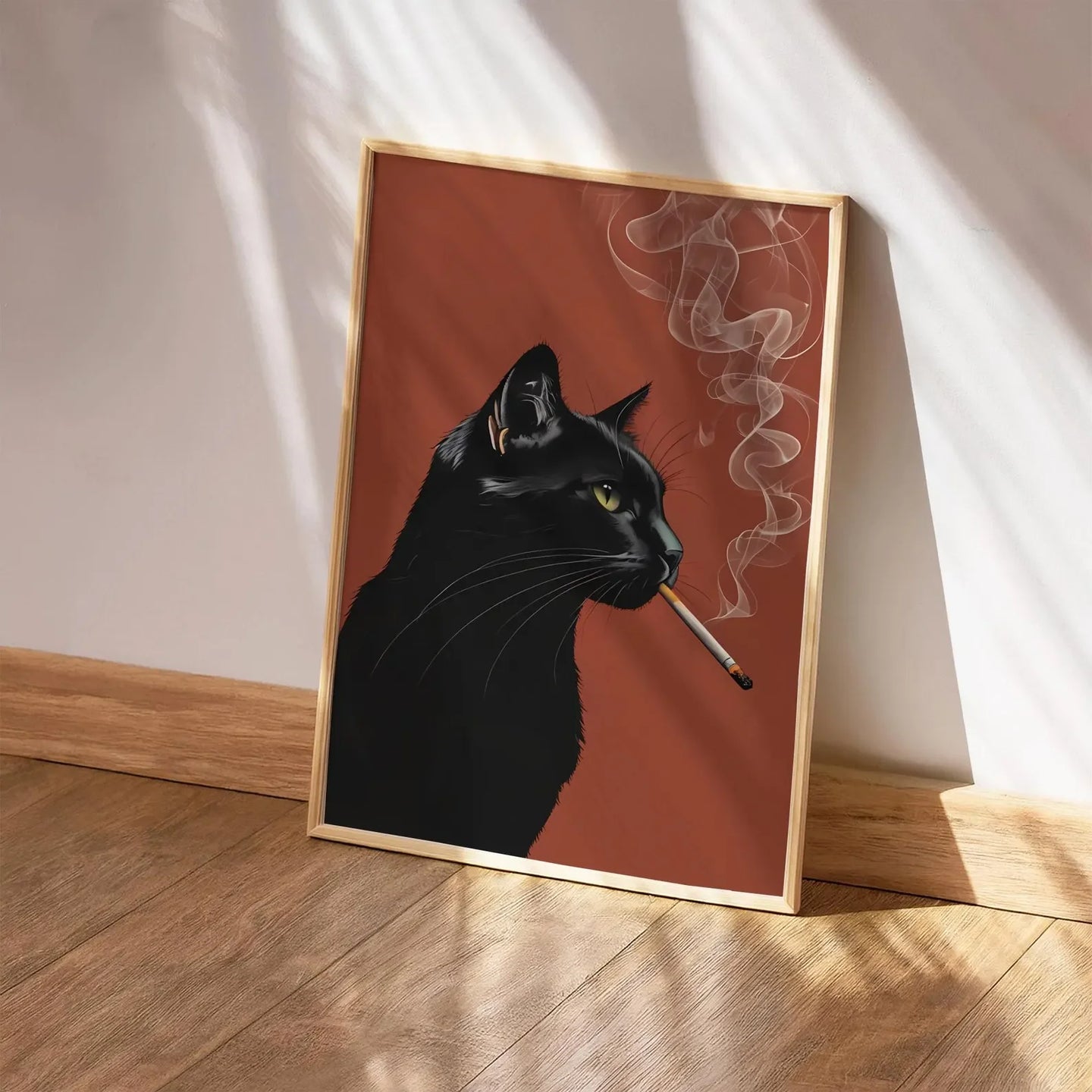 Vintage Black Cat Smoking Art Print