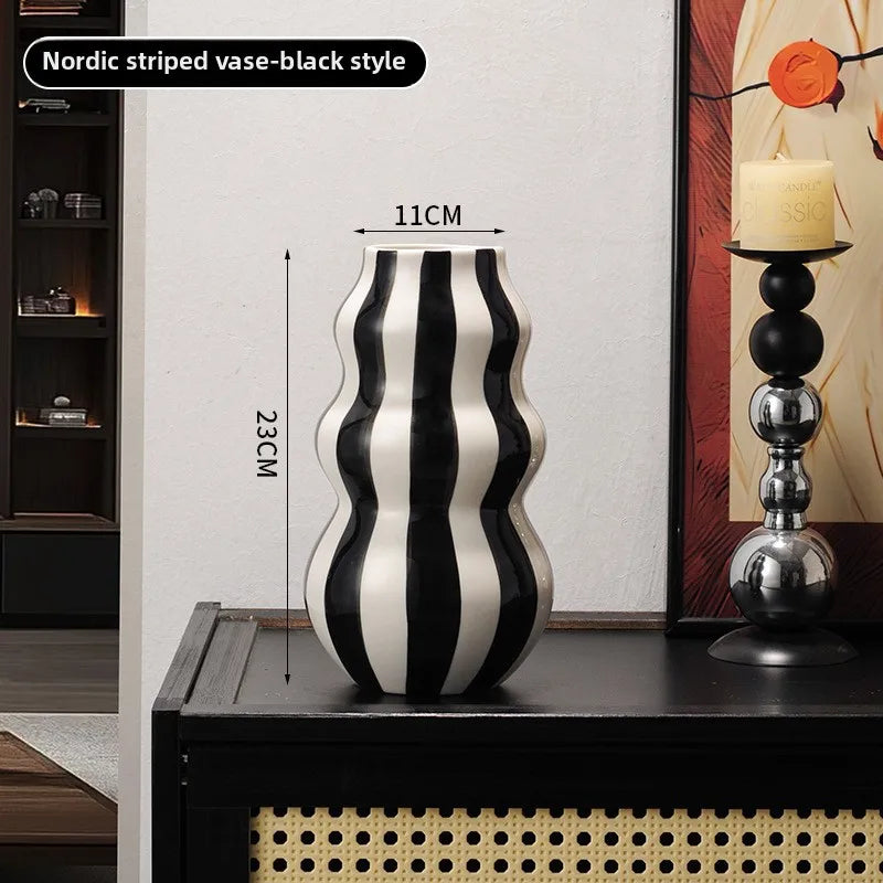 Hand-Painted Striped Ceramic Vase