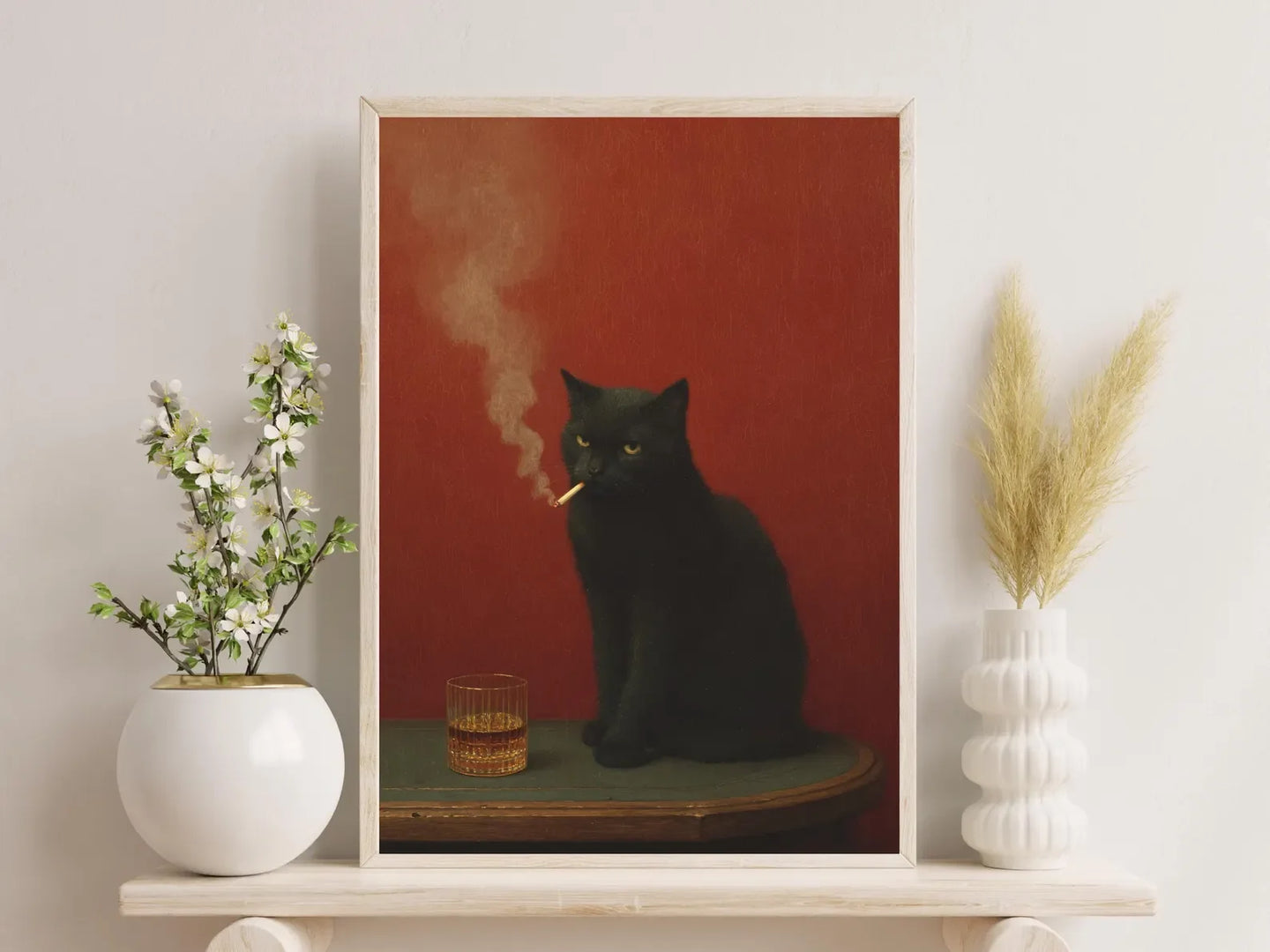 Vintage Black Cat Smoking Art Print