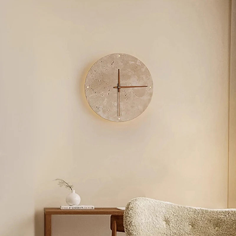Travertine Clock Wall Sconce