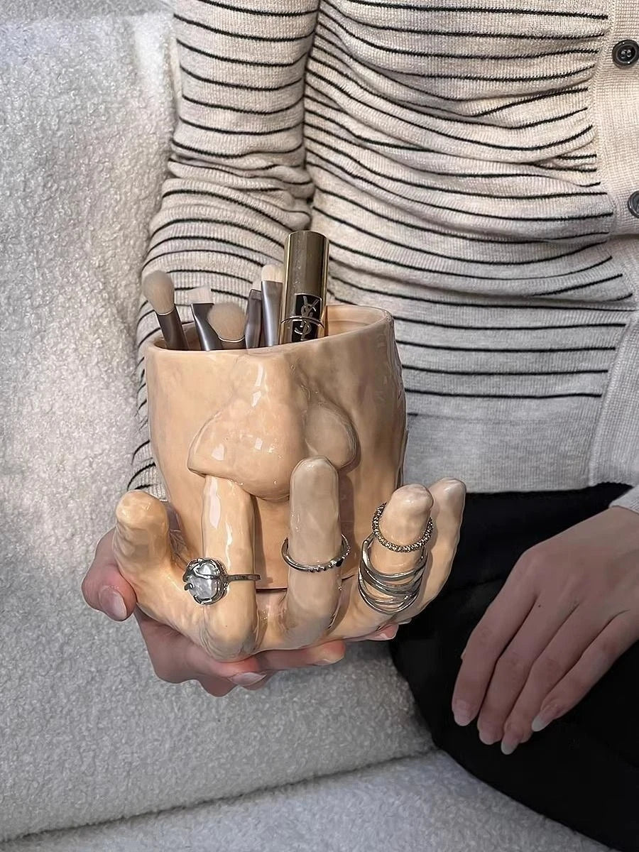 Hand Ring Ceramic Mug and Tray Set