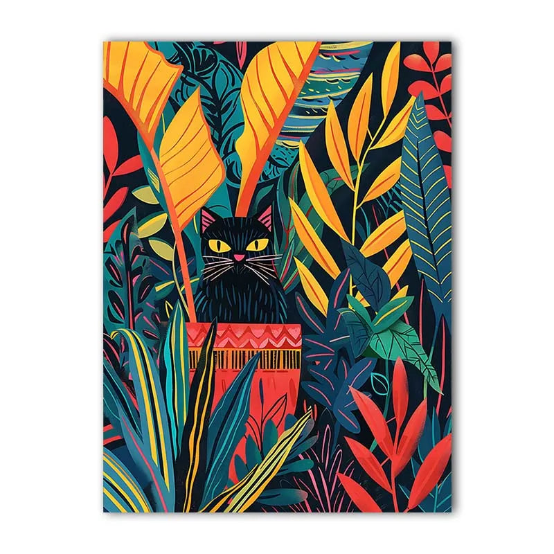 Black Cat in Plant Pot Art Print