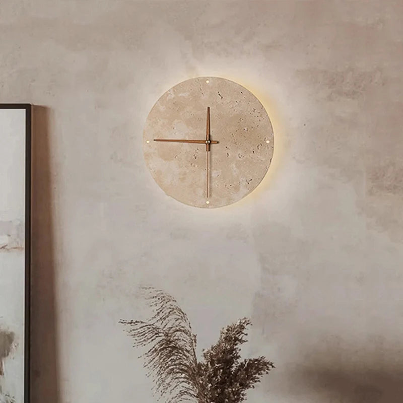 Travertine Clock Wall Sconce