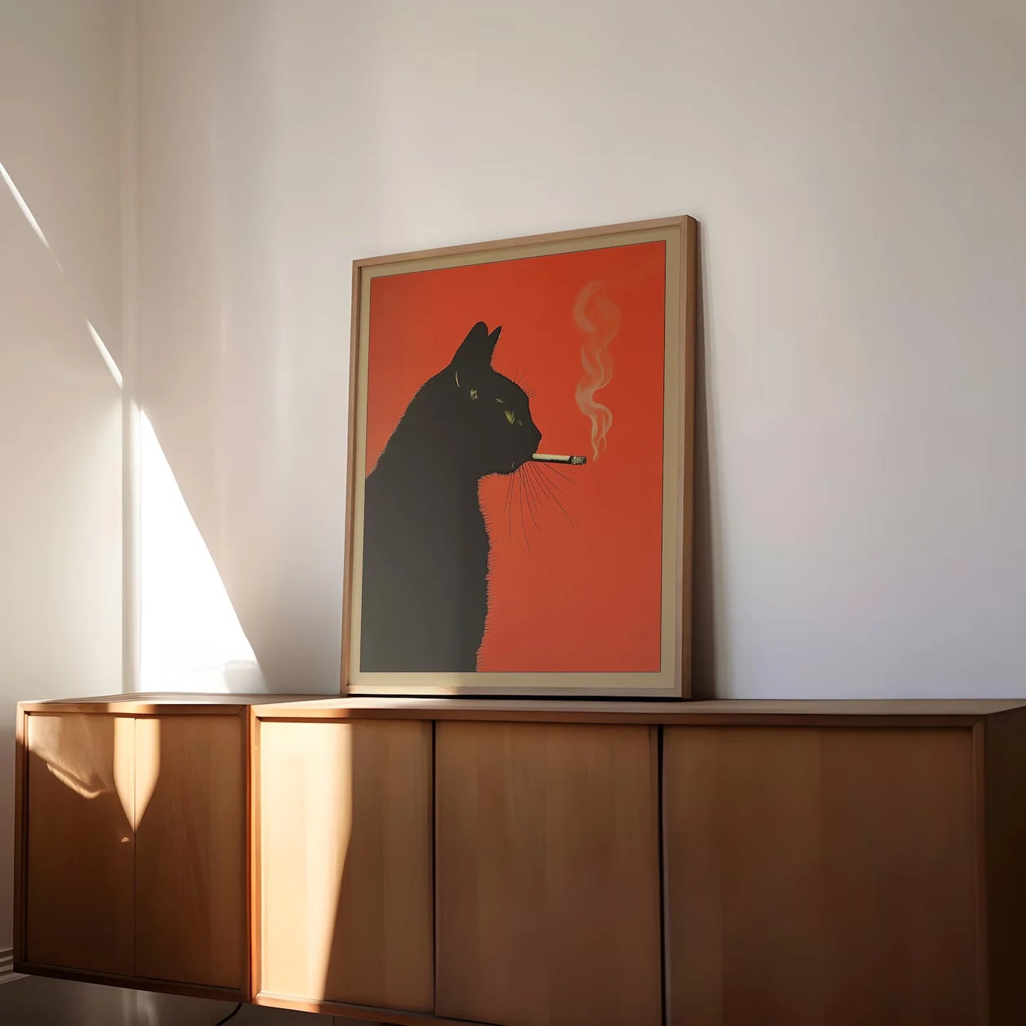 Vintage Black Cat Smoking Art Print