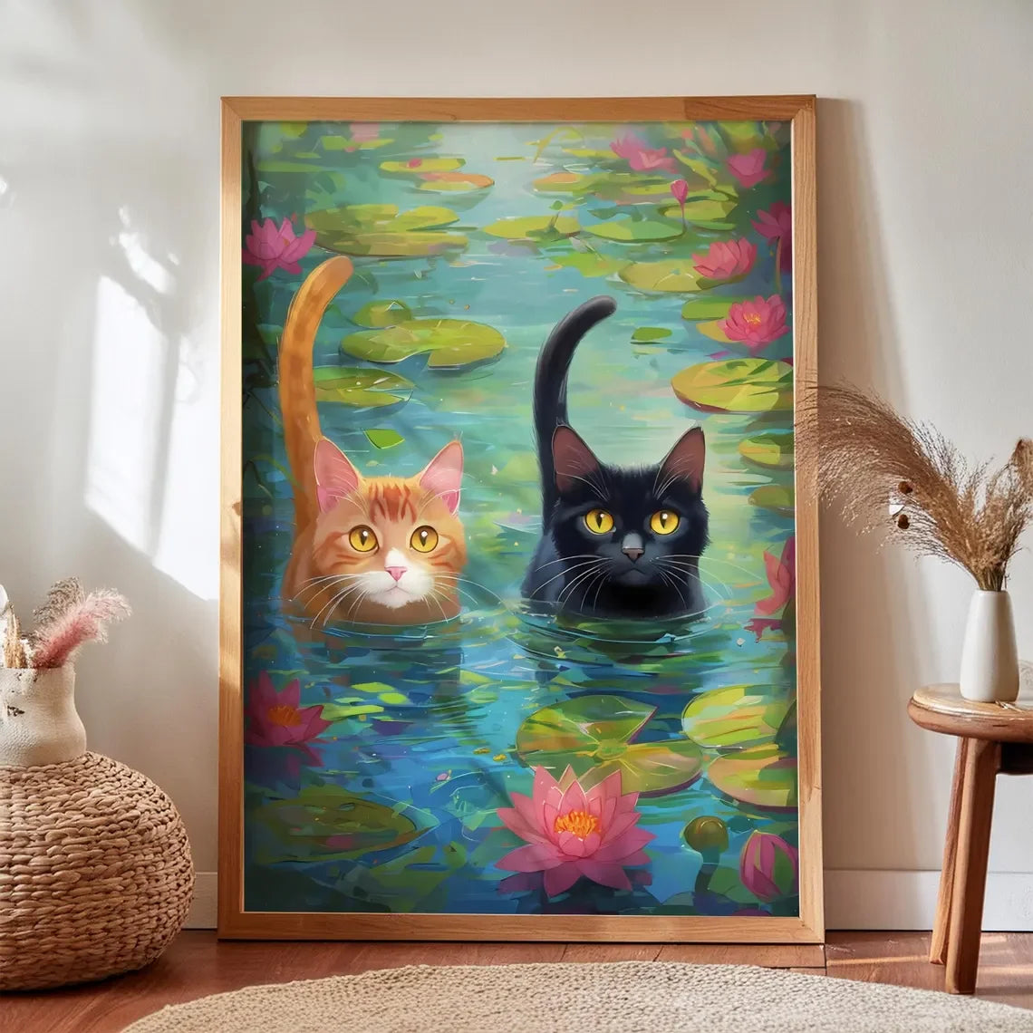 Cats Swimming Monet Parody Art Print
