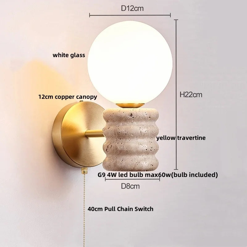 Travertine Pull Chain Wall Sconce