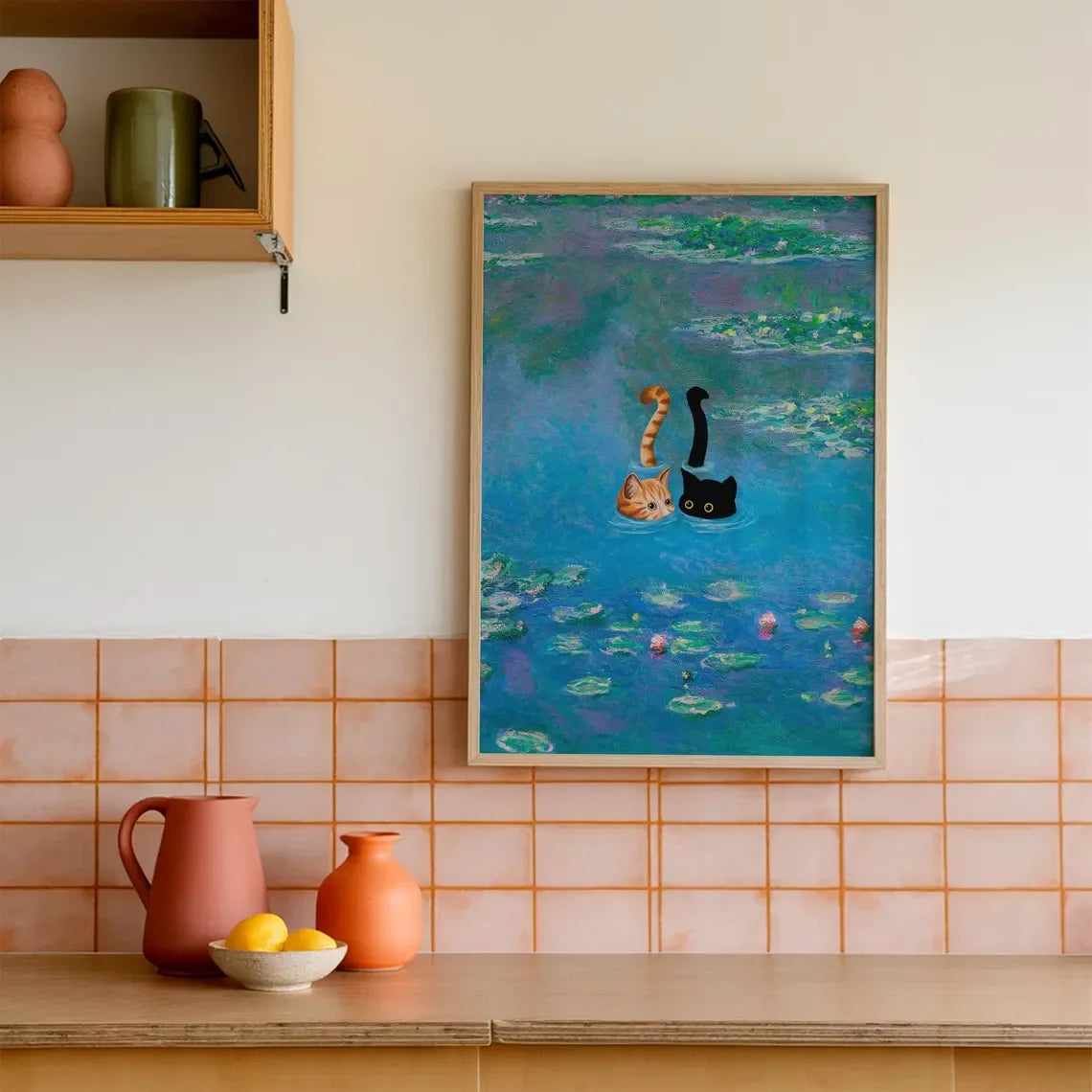 Cats Swimming Monet Parody Art Print
