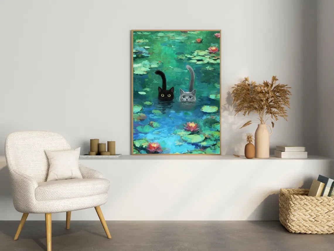 Cats Swimming Monet Parody Art Print