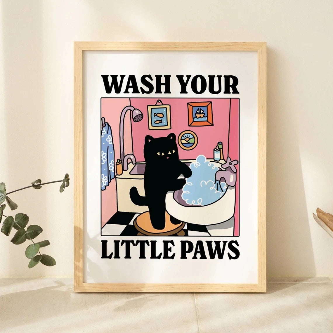Wash Your Paws Cat Bathroom Print
