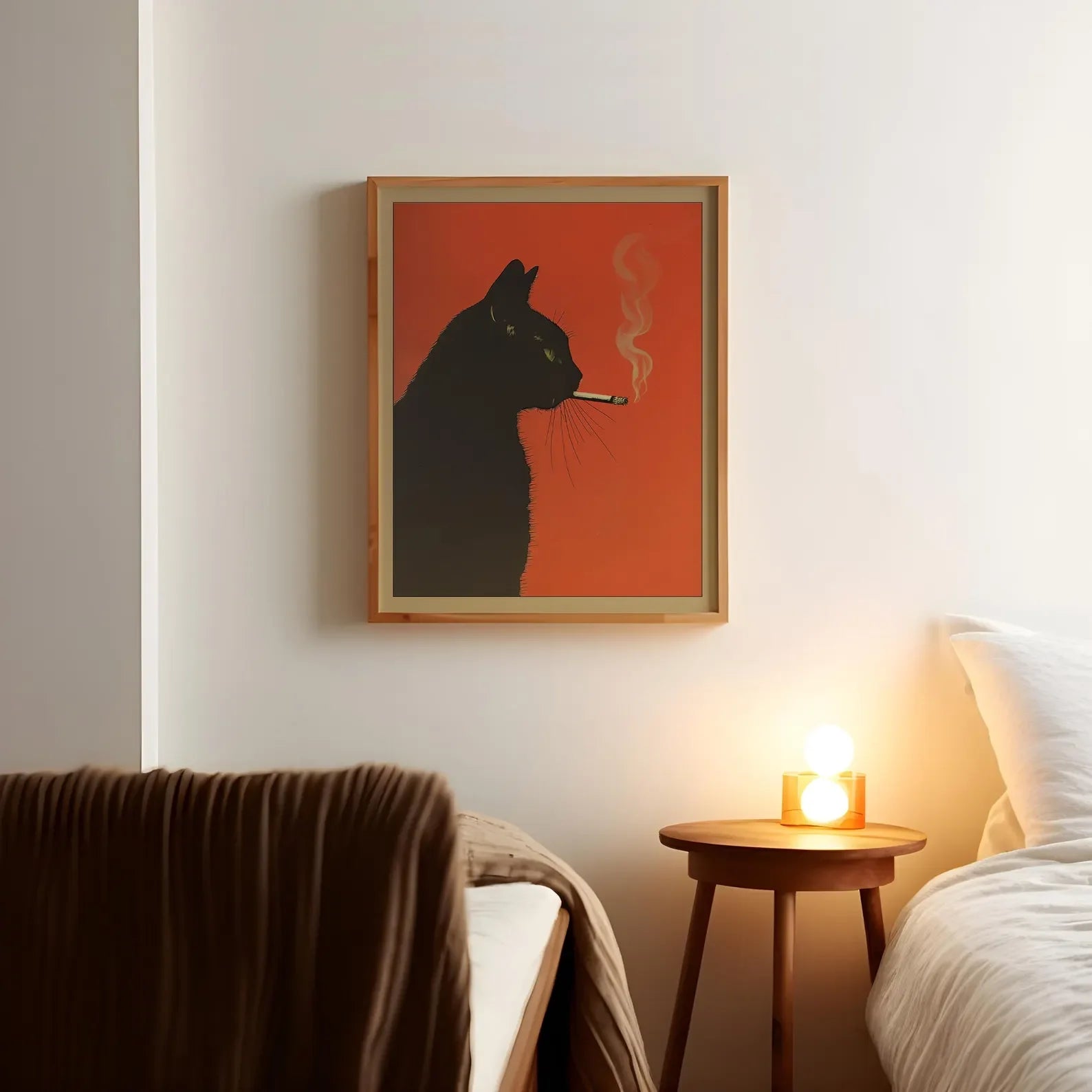Vintage Black Cat Smoking Art Print
