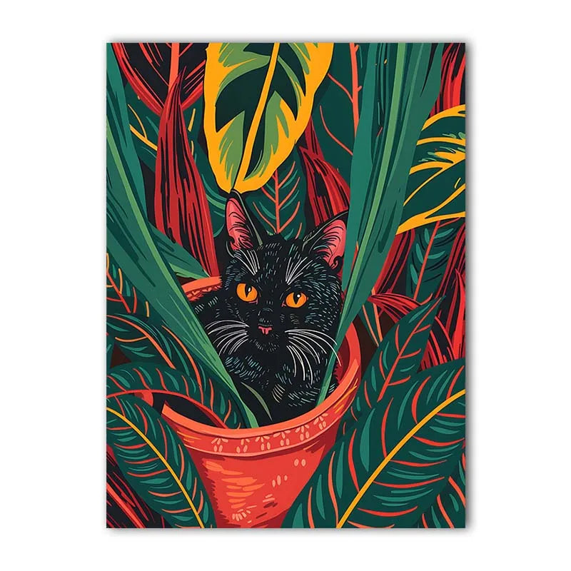 Black Cat in Plant Pot Art Print